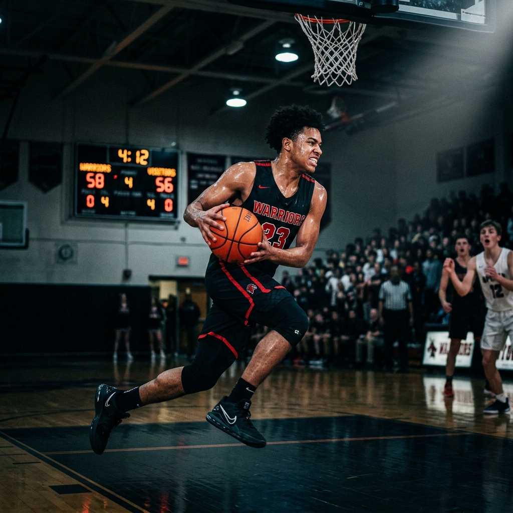 High school basketball player driving to the hoop - RcruitLync College Recruiting