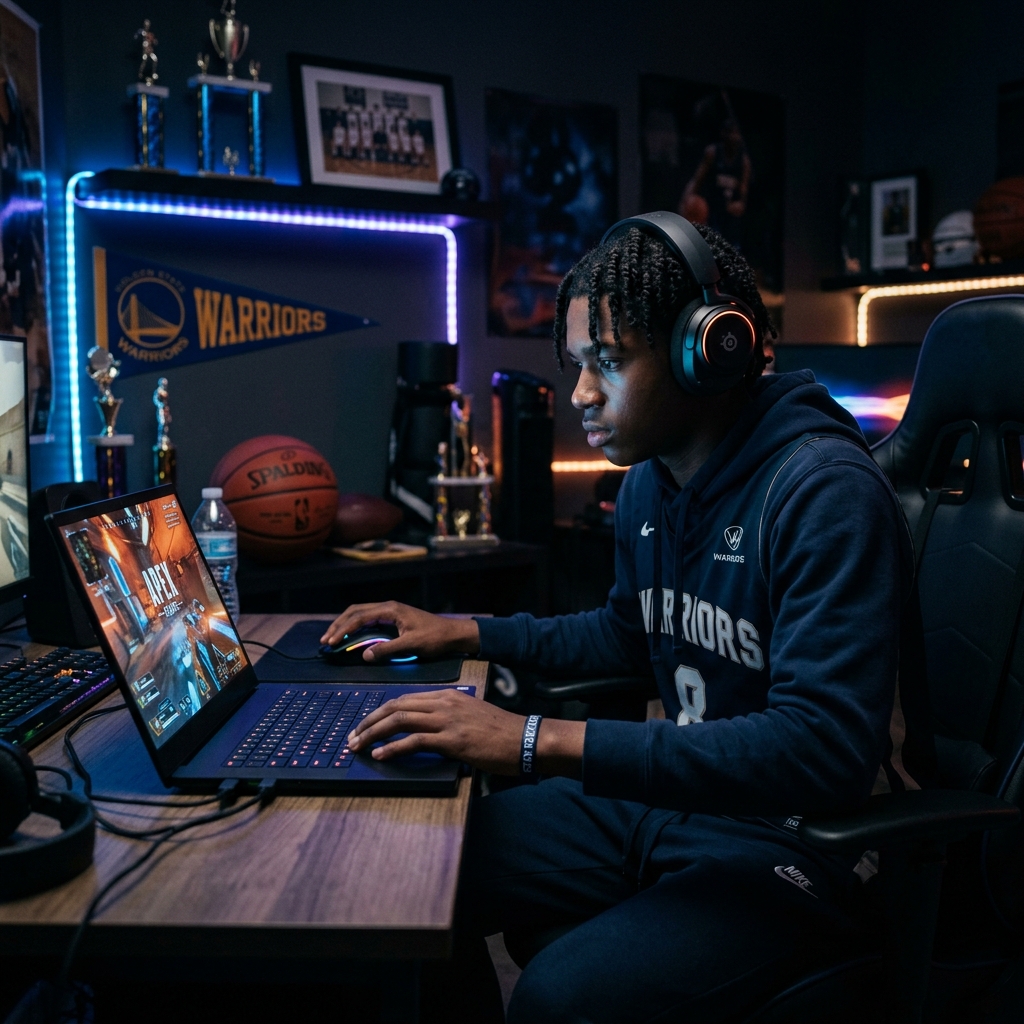Athlete practicing a coach conversation at a laptop